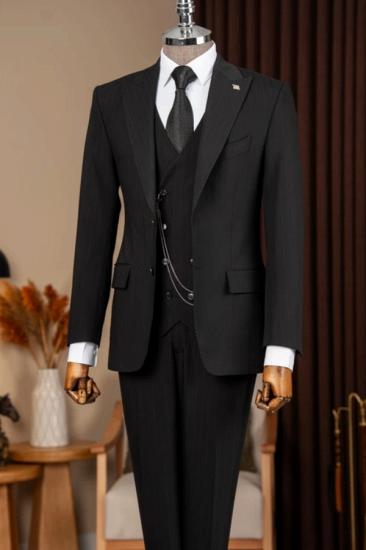 Black Pinstripe Three Piece Suit Men Custom Tailored Business Formal Suit For Wedding Office Gala_1