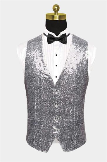 Glamorous Silver Sequin Prom Mens Suit Vest_1