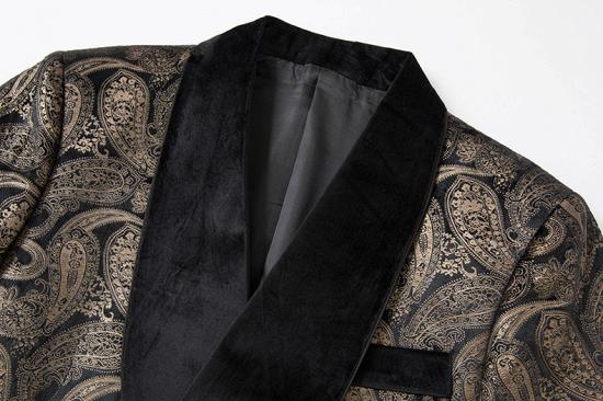 Black Men Nightgown Suit Shawl Collar Velvet Two Piece  Suits | Banquet Prom Suit With Belt_3