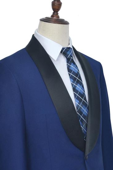 Men One Button Black Silk Shawl Lapel Wedding Suit |  Fashion Blue Men Prom Suit_4