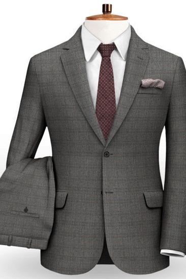 New Fashion Grey Plaid Mens Suit | Formal Business Mens Blazer 2 Piece Groom Tuxedos_2