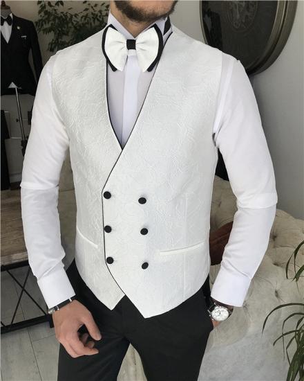 White Lapel Collar Jacquard Mens Three Piece Suit Groom Suit_5