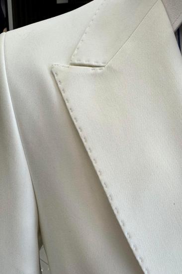 Brady White Double Breasted Peak Collar Slim Fit Men Two Piece Wedding Tuxedo_5