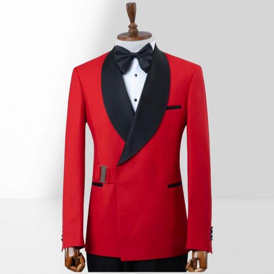 Popular Red Shawl Collar Two Piece Suit | With Adjustable Metal Buckles_2