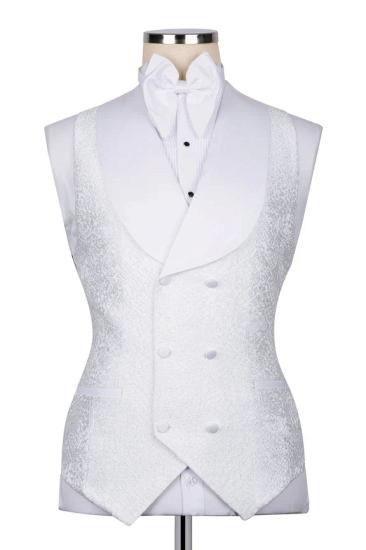 Stylish White Jacquard Peaked Lapel Three Pieces Prom Suits_2