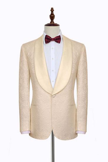 Groom Noble Champagne Jacquard Wedding Tuxedo |  Silk Shawl Lapel Prom Suit_3