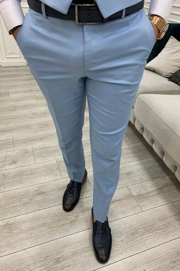 Brady Sky Blue Peak Collar Men's Slim Fit Three Piece Prom Suit_5