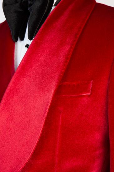 Fashion Slim Fit Red Velvet Double Breasted Men's Two Piece Prom Suit_3
