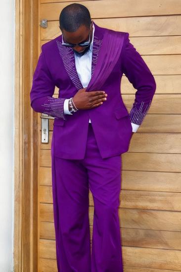 Brady Fancy Purple Peaked Lapel Prom Suit with Long Sash & Crystals_1