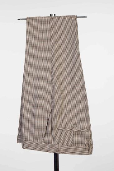 Khaki Plaid Pointed Collar Wool Men's Three Piece Suit with Full Personality | Wedding Suit_6