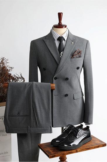 Alex Gary Modern Double Breasted Point Lapel Business Mens Suit