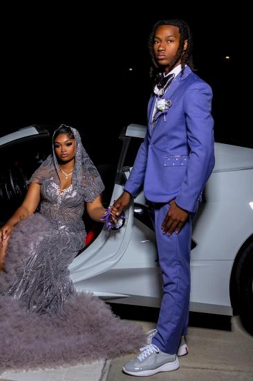 Julius Handsome Blue Notched Lapel One Button Prom Suit With Rhinestones | Bradymensuit_4