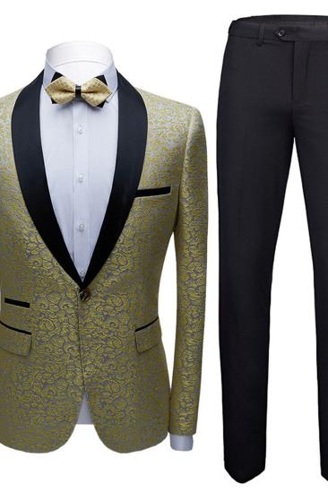Keegan Gold Jacquard Slim Fit Prom Men Suit With Black Shawl Lapel_3