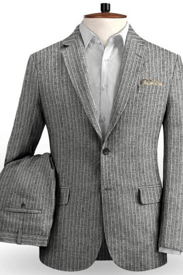 Grey Linen Men Suit | Two Striped Tuxedo_2