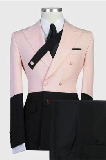 Rafael Pink And Black Double Breasted Point Lapel Men Suit_2