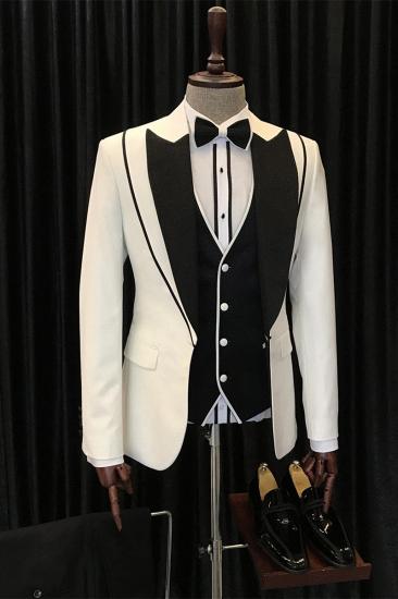 Abel Fashion White and Black Pointed Lapel Three-Piece Wedding Suit_1