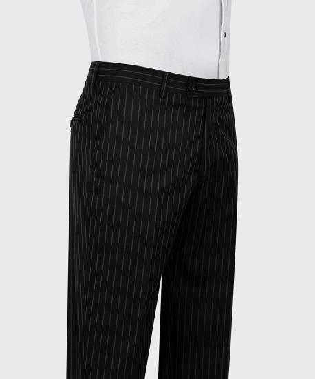 Black Striped One Button Peak Collar Business Mens Two Piece Suit_6