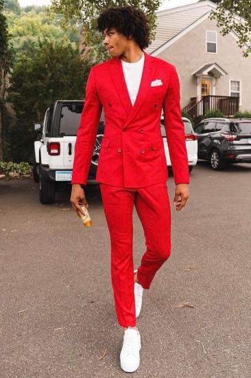 Red Open Collar Slim Fit Double Breasted Homecoming Men's Two-Piece Tuxedo_1
