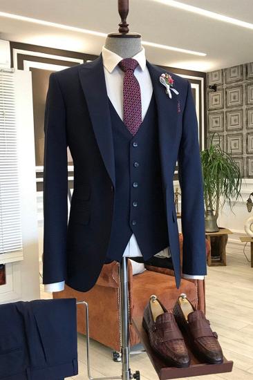 Joyce Modern Navy Pointed Lapel Slim Fit Mens Business Suit_2