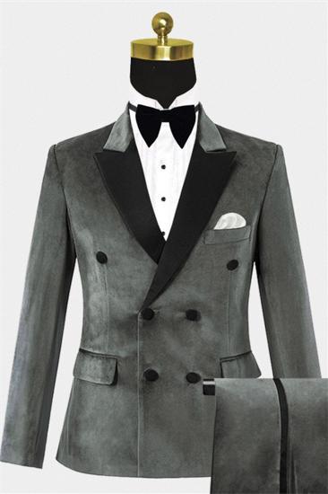 Men Grey Velvet Prom Suit | Double Breasted Men Suits For Sale At_1