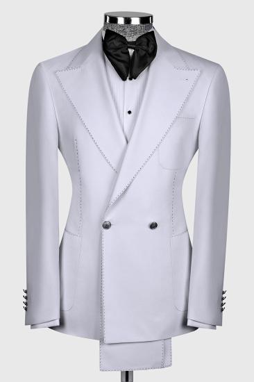 Brady Pure White Peak Lapel Double Breasted Black Seam Mens Two Pieces Suit_1