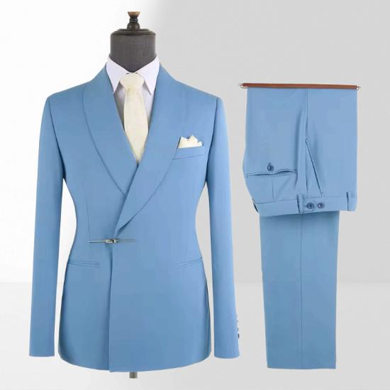 Light Blue Shawl Collar Wool Blend Mens Two Piece Prom Suit_2