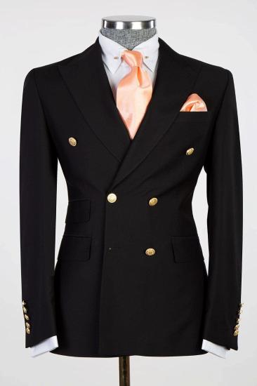 The  Black Double-breasted Pointed Collar Men Business Suit_4