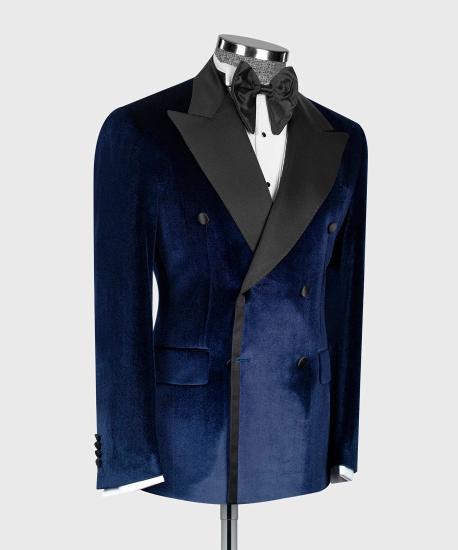 Dark Blue Velvet Lapel Men Two Piece Suits | Prom Suit_3