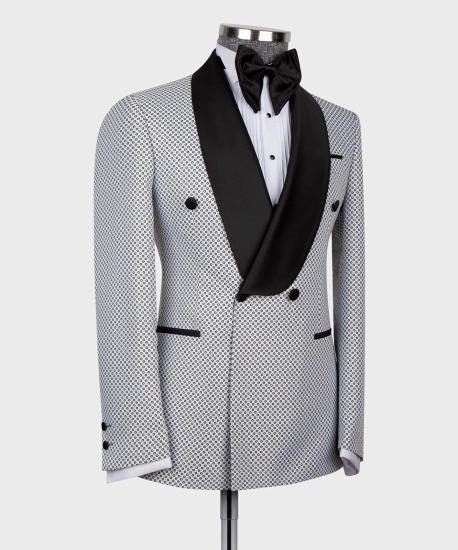 New White Double-breasted Slim Fit Shawl Lapel Men Suit_3