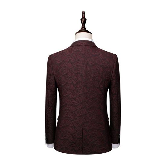 Fashion Men Suit Burgundy Check Design Prom Suit | Three Piece One Button Formal Tuxedo_2