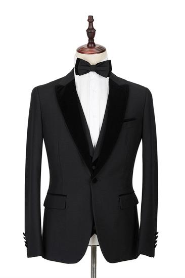 2 Piece Velvet Peak Lapel Classic Black Groom Wedding Suit Tuxedo_1