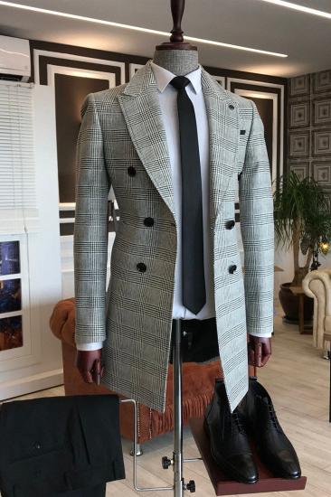Earl Fashion Grey Small Check Double Breasted Custom Winter Business Jacket