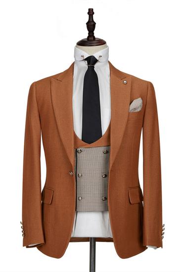 Orange Peak Lapel 3 Piece Mens Suit with Double Breasted Waistcoat_1