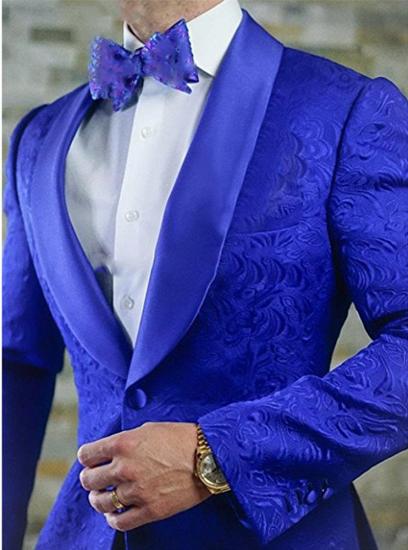 Royal Blue Shawl Lapel Groomsman Tuxedo |  Jacquard Mens Suit Prom Best Mens Blazer 2 pcs_1
