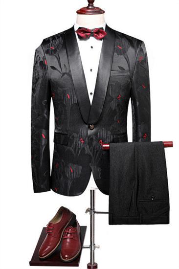 New Arrival Black Prom Mens Suit Online | 2 Piece Jacquard Point Collar Tuxedo_1