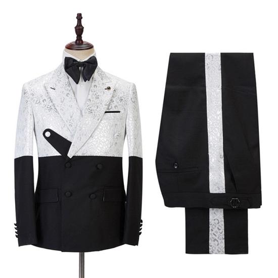 Max Fashion Black and White Jacquard Point Lapel Mens Suit Online_2