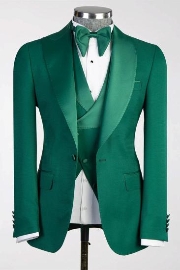 Brady Emerald Green Shawl Collar Wedding Three Piece Suit_1