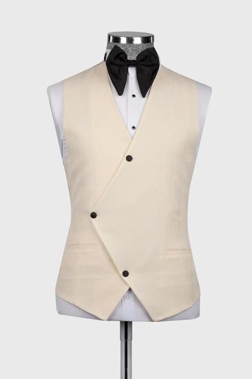 Modern Creamy Creamy Yellow Notch Lapel Mens Suit | Men Three Piece Black Collar Suits_4