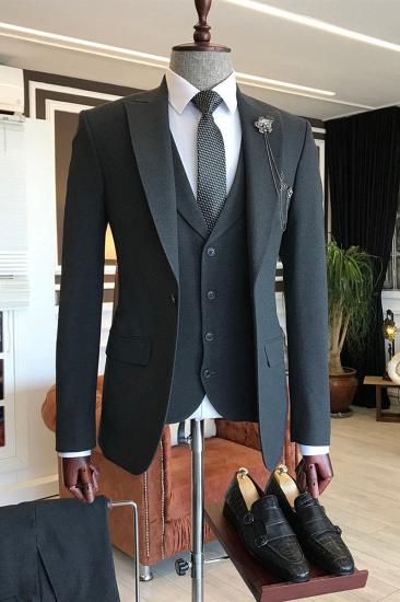 Richard Heritage All Black 3 Piece Slim Fit Tailored Mens Business Suit_2
