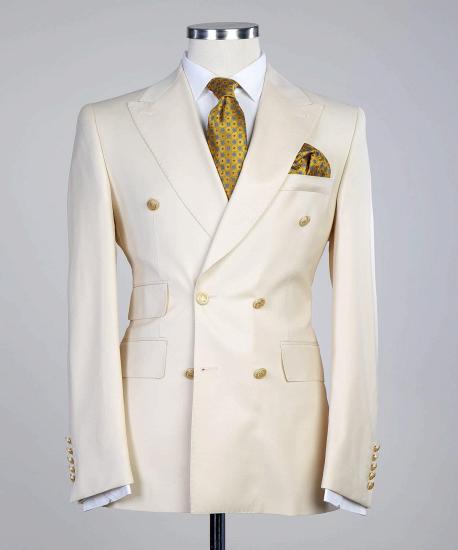 Creamy White Double Breasted Stylish Peaked Lapel Men Suits_4