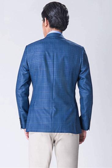 Elegant Point Collar Check Blazer |  Blue Check Fitted Jacket_2