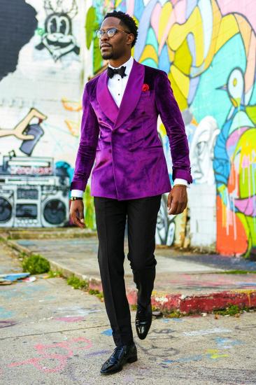Brady Fashion Purple Shawl Collar Double Breasted Men's Two Piece Prom Suit_1