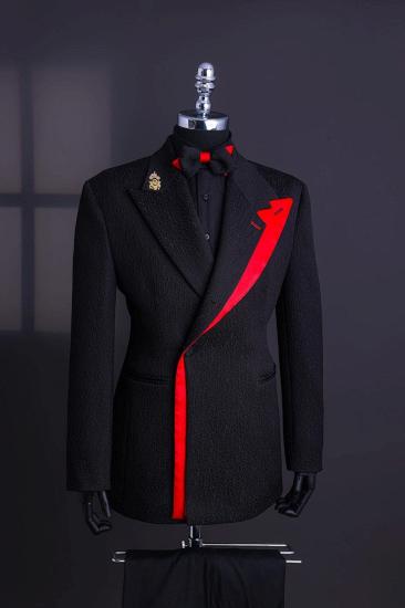 Brady Black Peaked Lapel Slim Fit Two Piece Prom Suit | Red Decoration_2