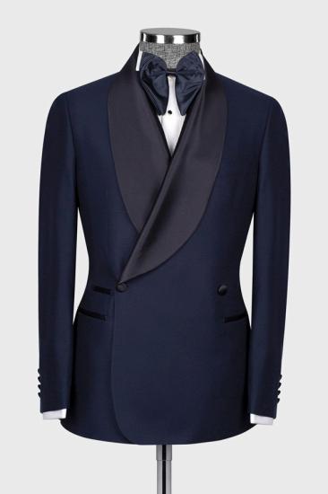 James Fashion Navy Blue Double Breasted Shawl Lapel Mens Two Piece Suit