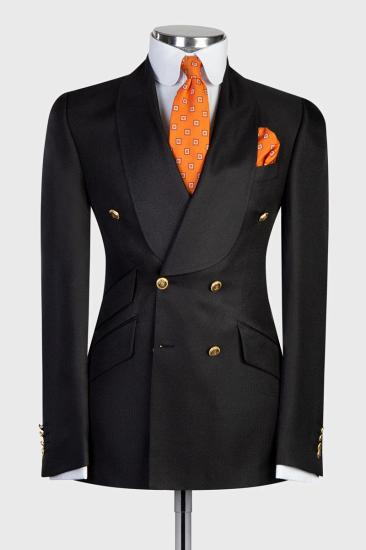 Elegant Black Gentleman Double Breasted Tuxedo | Shawl Collar Men's Tuxedo With Metal Buttons_1
