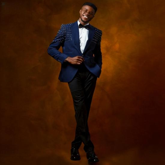 Fashion Dark Blue Shawl Lapel One Button Beaded Prom Suit | Bradymensuit_3