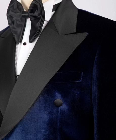 Dark Blue Velvet Lapel Men Two Piece Suits | Prom Suit_4