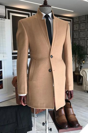 Cedric Light Brown Stand Collar Tailored Winter Business Jacket_1