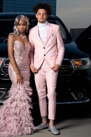 Slim Modern Pink Notched Lapel Two Buttons Slim Fit Prom Suits_3