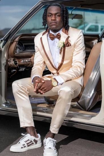 Hobart Champagne Notched Lapel Satin Prom Suit with Brown Binding | Bradymensuit_1